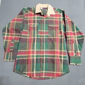 Panhandle‎ Slim Mens Plaid Western Shirt Red Green Tan Cotton DS3090 16-34